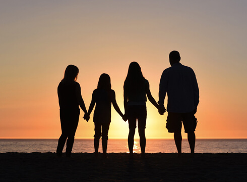 Family in a sunset